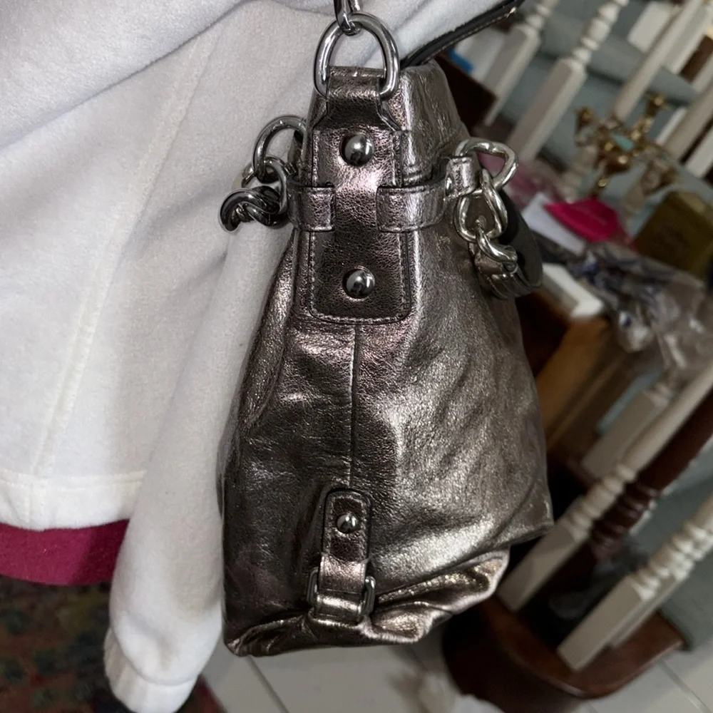 Coach  Brooke metallic  shorter version 10”h silver bronze leather chain added